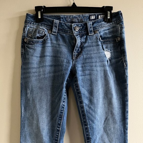 MISS ME Mid rise boot jeans Distressed Blue Womens Size 27 - Picture 2 of 7